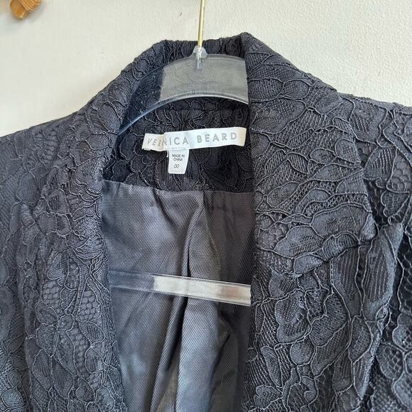 Veronica Beard Ashburn Black Lace Blazer Size 00 Longline One Button Pockets - Picture 5 of 8